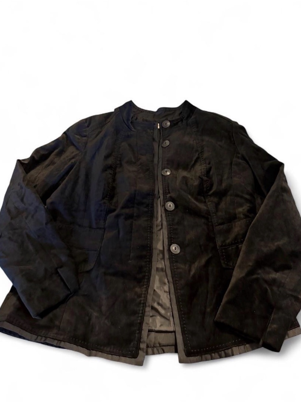Coldwater Creek Black Velvet Collarless Button-Front Jacket